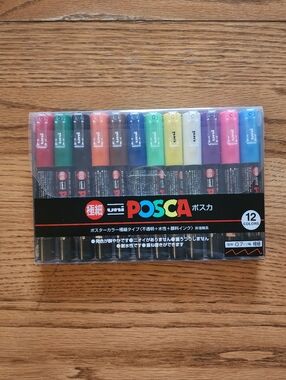 uni POSCA 12 Pack Water Based Paint Markers Fine Tip 0.7 Assorted Colors